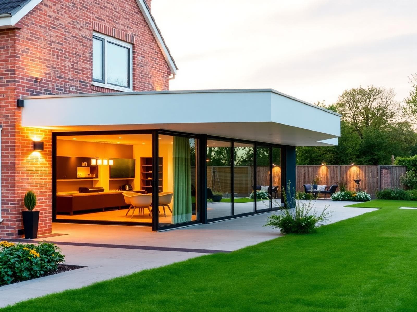 Moderne aanbouw met grote glazen pui